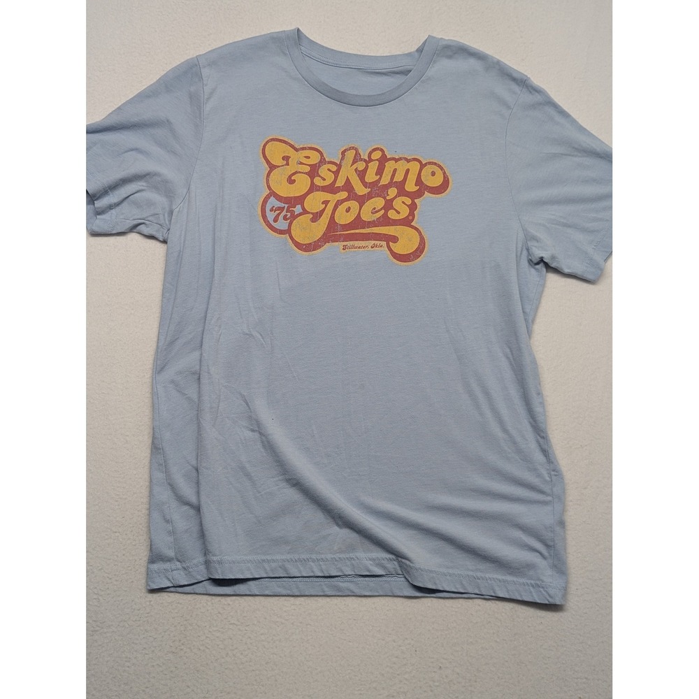 Eskimo Joes Stillwater Oklahoma Graphic T-Shirt Mens Small Blue Retro Logo Tee
